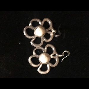 Silver and white stone flower earrings